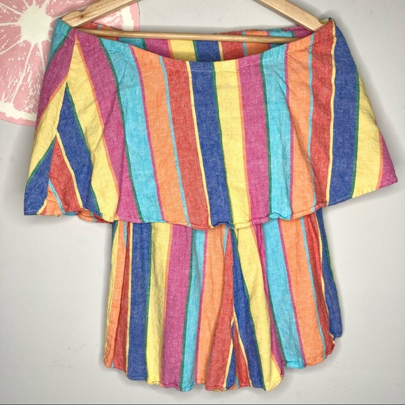 Show Me Your Mumu Thelma rainbow stripe linen romper size xsmall - Picture 4 of 5